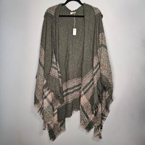 World Market Womens One Size Draped Hooded Shawl Wrap Multicolor Green Boho‎